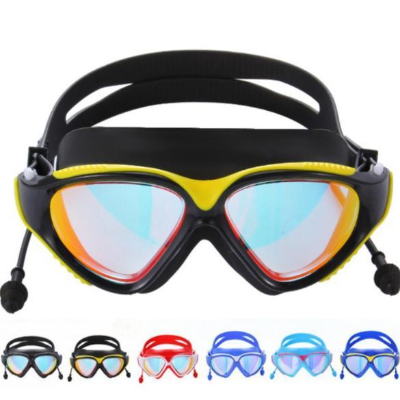 Electroplated Swim Diving Glasses with Conjoined Earplug Men Women HD Waterproof Swimming Glasses Anti-fog Swimming Goggles