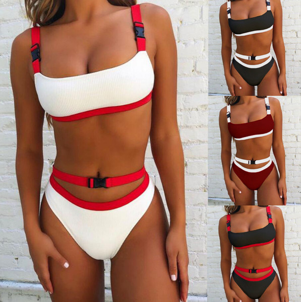 5 Color 3 Size Sexy Bikini Two Piece Solid Color Buckle Bathing Beaching Swimming Suit for Women Swimwear Swimsuit Bikinis 10