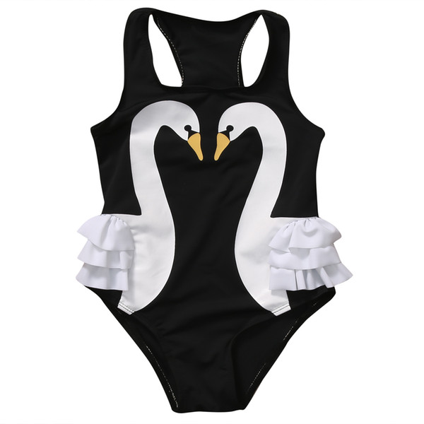 Toddler Kids Baby Girl Swan Black Bikini Swimwear High Neck One-Piece Brazilian Retro Swimsuit Swimming Beachwear Costumes 35