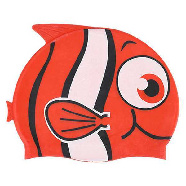 10PCS Cartoon Swimming Cap For Children PU Waterproof Sunscreen Universal Fish-shaped Bathing Caps For Boys And Girls Flower Swim Hat 30