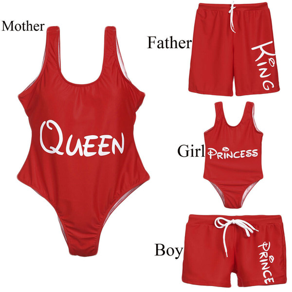 2019 New Family Matching Swimsuit Mother Daughter Women Kid Son Girl Letter Print Swimwear Beachwear One Pieces Bathing Suit 40