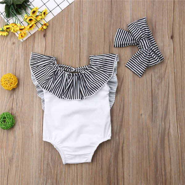 2019 Toddler Kids Swimwear Baby Girls Swimsuit Striped Swimwear Children Bathing Suit Princess Beachwear Headband 2-piece Suit 40