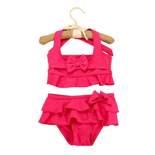 New 2019 Two-Piece Grils Swimwear Rose,Green,Yellow Solid Cute Children Girls Summer Swimsuit Beachwear Swimming 30