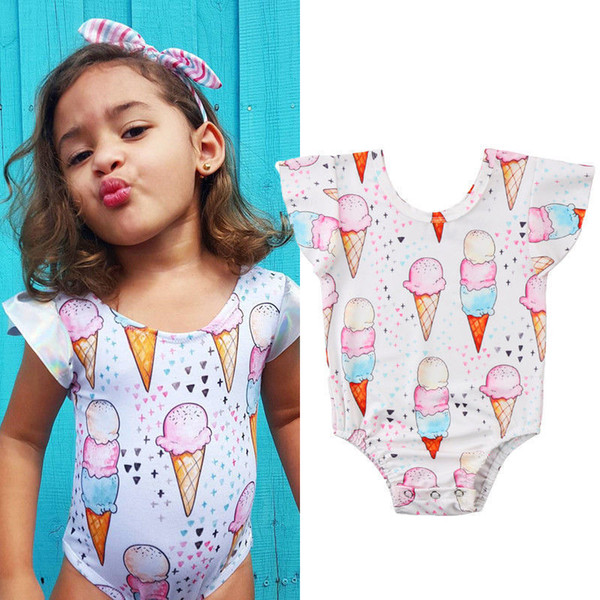 2019 New Toddler Infant Kid Baby Bodysuits Girl Bathing Swimwear Ice Cream One Piece Suit Floral Bowkont Short Style 0-18M 40