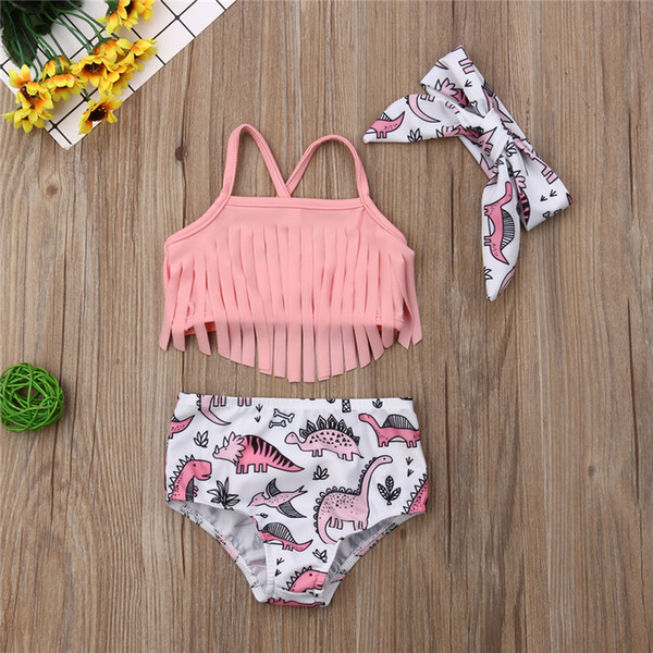 2019 Summer Bikini Toddler Kids Baby Swim Beach Hot Spring Wear Girl Fashion Pink Tassel Bikini Set Swimwear Swimsuit Bathing Suit 40