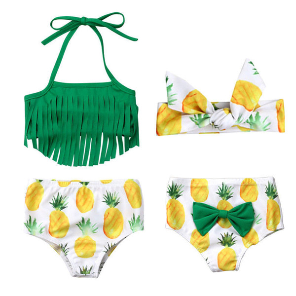 Three-Piece Girls Princess Swimwear Cute Newborn Baby Girls Tassel Tops Shorts Headband Swimwear Swimsuit Bathing Suit Beachwear 0-24M 30