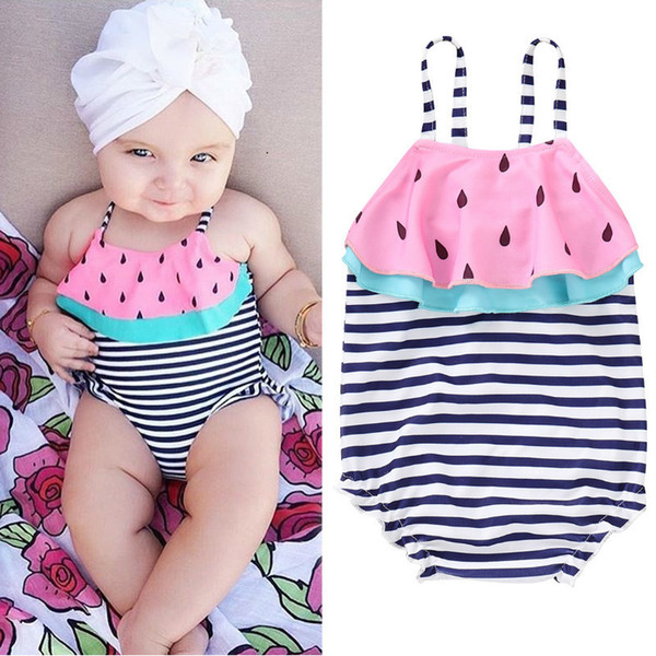 Toddler Kids Baby Girl Swimwear 2019 Ruffle Watermelon Striped One Piece Bikini Summer Baby Girl Swimsuit Beachwear Swimsuit 40