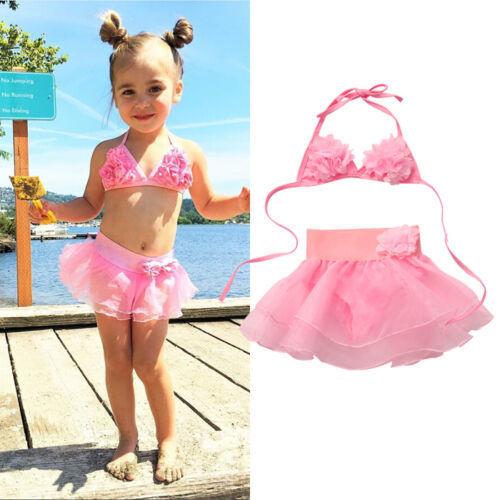 2019 New Baby Girls Swimsuit Princess Hot Sale Kid Girl Child Floral Sweet Pink Gauze Swimsuit Swimwear Beachwear Bikini Set 35