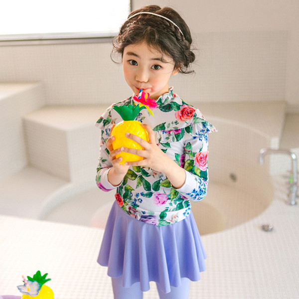 Swimsuit For Girls Kids 2019 Swimwear Rash Guard Baby Guards Children Bikini Child Pants Broken Flower Princess Skirt Medium 40