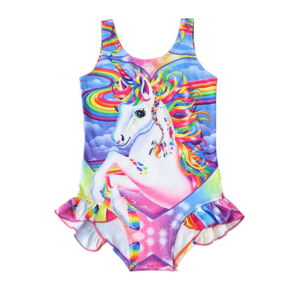 Summer Princess Girls Unicorn Bikini One Piece Baby Girls Unicorn Swimwear Children Rainbow Horse Swimsuit 2-7 Years 35