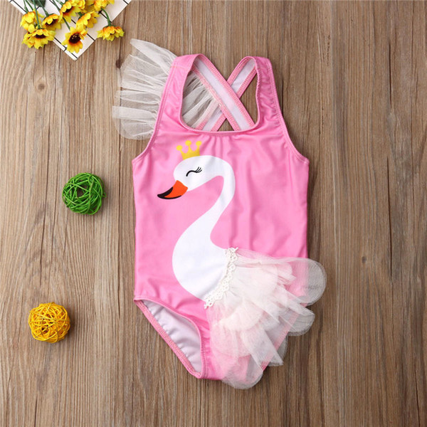 2019 Kids Swimwear Baby Girls Swimsuit Princess One Piece Bathing Suit Swan Tulle Swimwear Toddler Children Swimsuit Beachwear 30