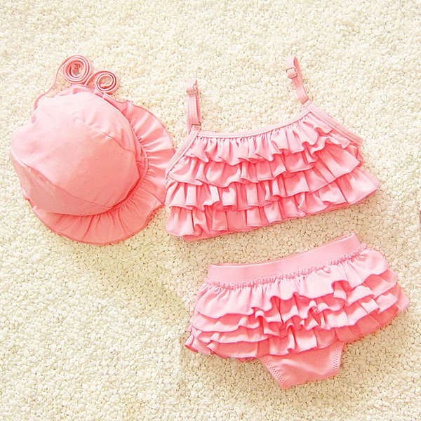 New Girls Swimwear Kids Swimsuit Princess Pink Layered Stitching Two piece Swimsuits Baby Girl Bikini Set Children Swimsuit 35