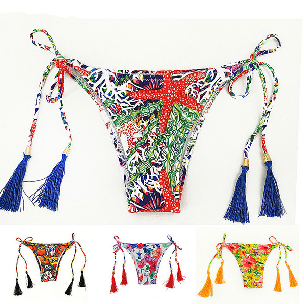 2019 New Sexy Tassel Thong Bikini Bottoms For Women Summer String Lingerie Swimming Wear Micro Brazilian Swimwear Shorts 30