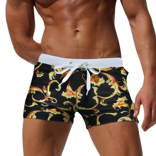 New 2019 Charming Floral Printing Swimwear Men Sexy Swim Trunk Boxer Shorts Summer Beach Shorts Men Swimsuit Sunga Bathing Suit 40