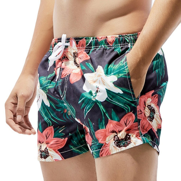 2019 Men Breathable Swim Trunks Pants Swimwear Shorts Slim Wear Flower Printing Style Loose Elastic Men's Shorts With Pockets 40