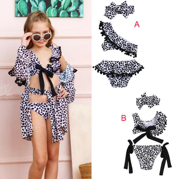 2019 New Fashion Toddler Baby Girls Kids Leopard Print Swimsuit Sets 3Pcs Ruffle Bikini Set Cover-up Swimwear Beachwear 30