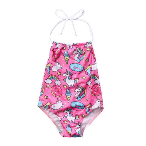 Unicorn Kids Baby Girls Bikini Tankini Beach Suit Cartoon Backless Swimsuit Swimwear Bathing Suit 2-8T 35