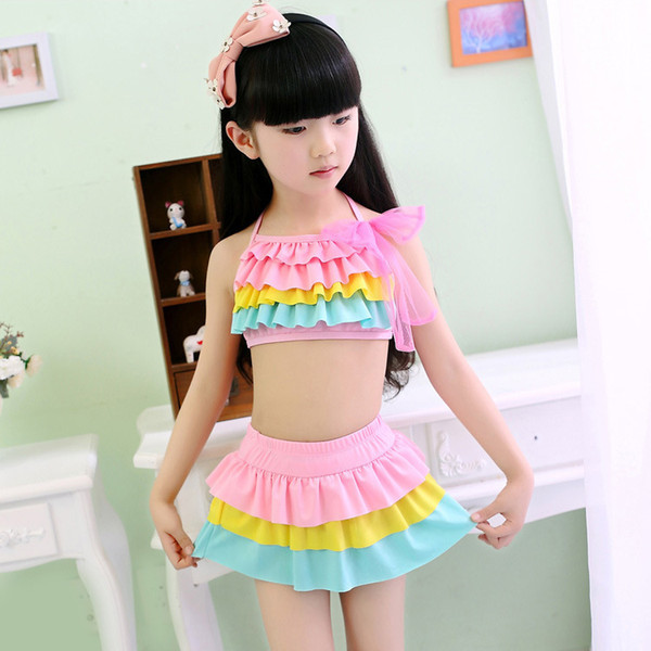 Girls' Bathing Suit Two-Piece One-Piece Cake Swimming Skirt For Kids Bikini Hot Spring Princess Swimsuit Beach Swim Wear 30