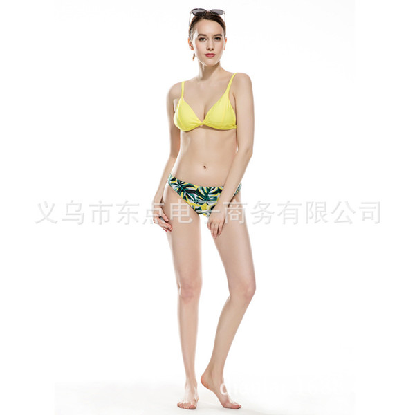 Sexy Bathing Beach Swimsuit Two-piece Green Leaf Printed Bikinis Swimwear For Women Padded Push Up Swim Wear Swimming Suit 30