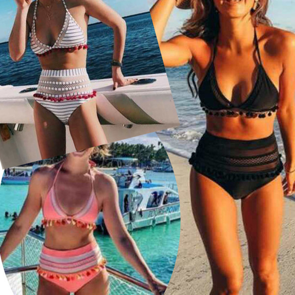 Sexy Bikini Two-Piece Swimming Suit Tassels High Waist Bathing Set Beachwear Swimwear For Women 20