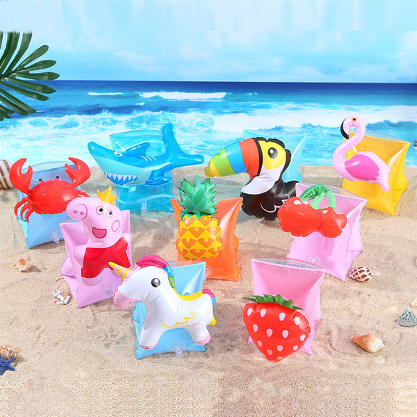 Cartoon 1 Pair Child Swimming Arm Ring Band Wing Kids Baby Flamingo Crab Inflatable Learn Swim Float Bathing Water Toy Pool Tube 30