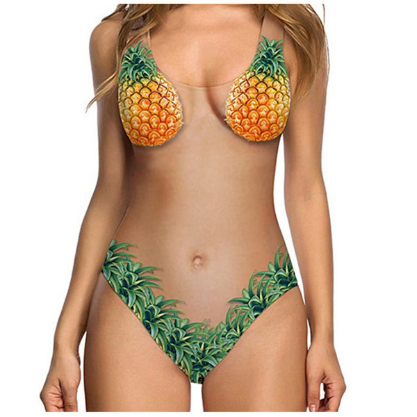 One Piece Swimming Suit Sexy Melon Pineapple Fruit Shell Skin Color Bikini Sport Swimwear Beachwear Hot Spring Tankini 30