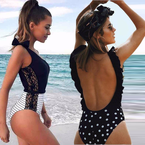 Women Floral Bikini Sets One Pieces Swimwear Sexy Swimsuit 2019 Print Ruffles Bathing Suit Female Beachwear Monokini 35