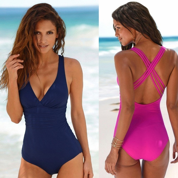 New Sexy One Piece Swimsuit 2019 Women Solid Swimwear Plus Size Bikini Sets Bathing Suit Beachwear Swim Wear Monokini 35