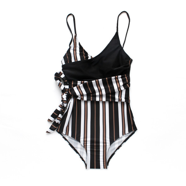 2019 New Sexy One Piece Of Swimsuit Striped Swimwear Women Beachwear Female Bathing Suit Monokini 35