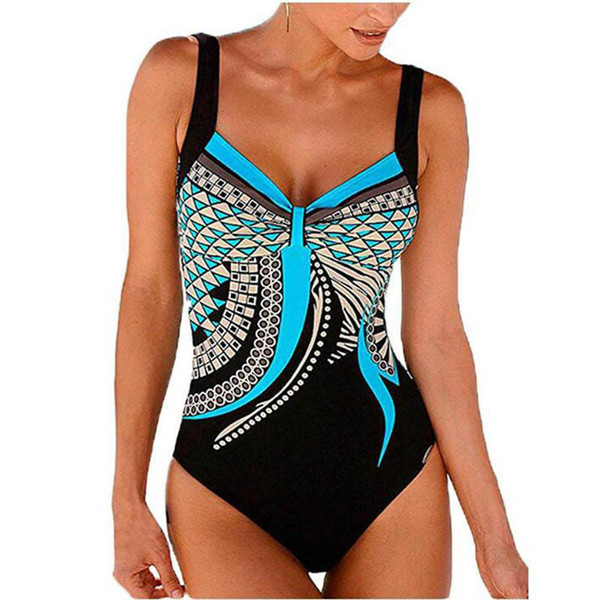 Retro Print Swimwear Women One Piece Swimsuit Sexy Backless Bikinis Bathing Suit Plus Size Beach Wear Female Monokini 35