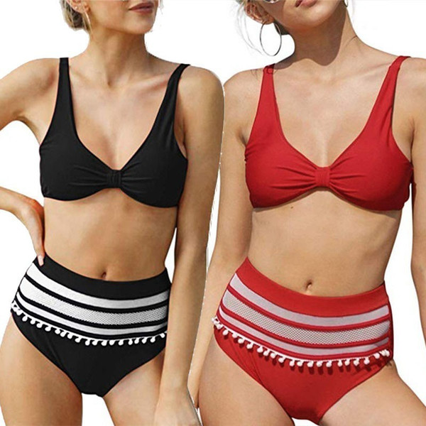 Women Print Button Bikini Set Sexy Striped Swimwear Swimsuit High Waist Bathing Suit Female Summer Beach Wear Biquinis 35