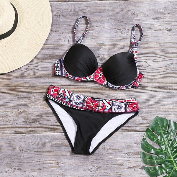 Patchwork Swimsuit Push Up Bikini 2019 Sexy Low Waist Swimwear Women Bathing Suit Girls Beachwear Female Swim Wear Biquini 35