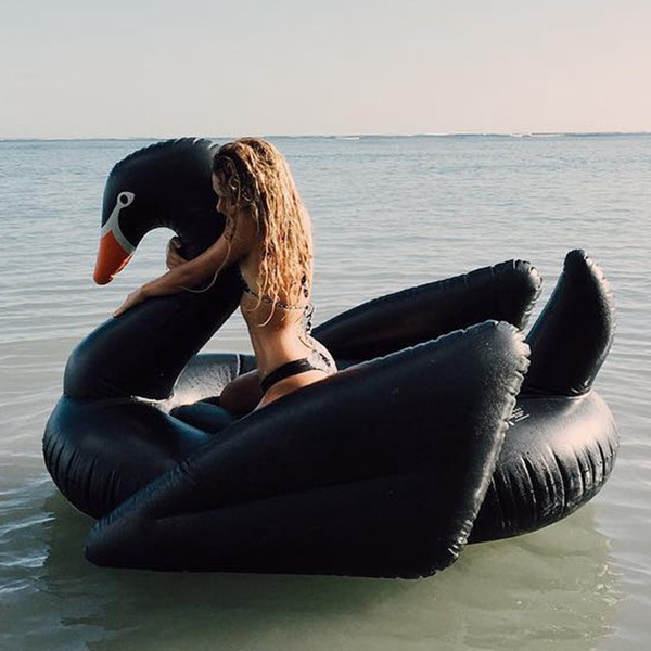 Giant Inflatable Black Swan Float 190cm Big Ride On Animal Toys Seat For Floating Boat Adults Outdoor Swimming Infant Toy Swim Ring #T10