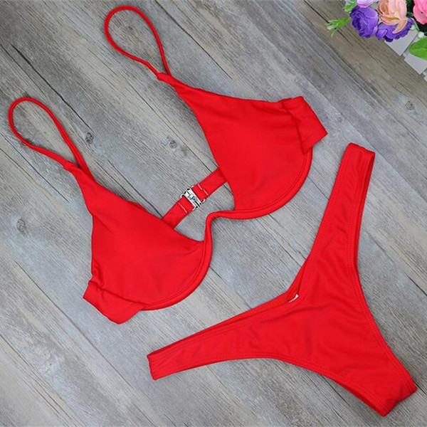 New High Cut Thong Bathing Suit High Waist Swimsuit Solid Swimwear Women Brazilian Biquini Swim Beach Micro Bikini Set