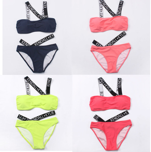 2018 Newest love pink Bikini Set 2pcs Swimwear for Women Bathing Suit Beachwear Sexy Lady Swimsuit Padded Bra Bikini