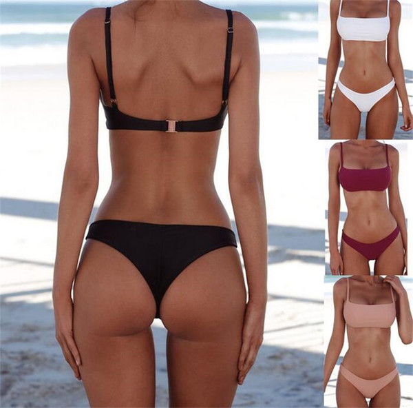 2018 New Summer Women Solid Bikini Set Push-up Unpadded Bra Swimsuit Swimwear Triangle Bather Suit Swimming Suit biquini