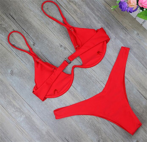 2018 cut thong bathing suit high waist swimsuit Solid swimwear women Brazilian Biquini swim beach micro bikini set