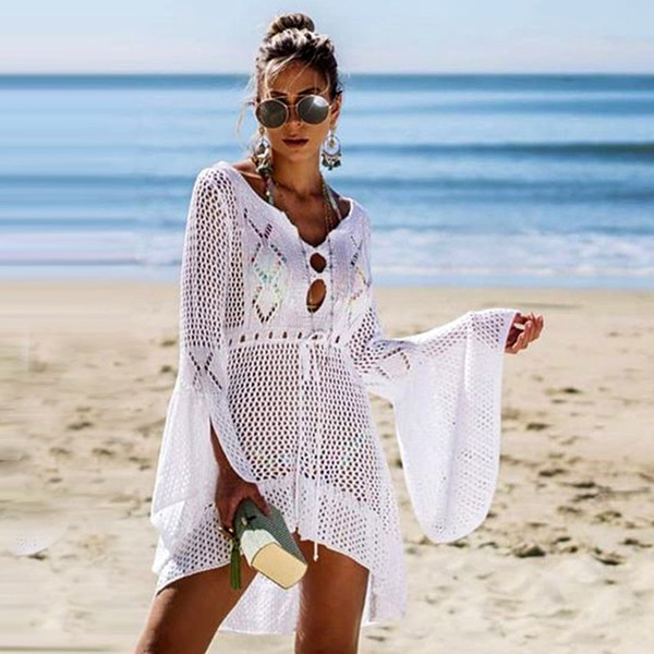 New Sexy Cover Up Bikini Women Swimsuit Cover-up Beach Bathing Suit Beach Wear Knitting Swimwear Mesh Beach Dress Tunic