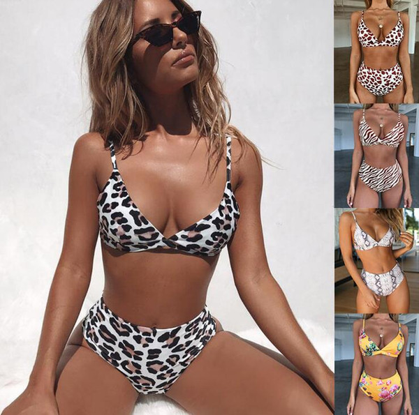 New Women's Swim Wear 2019 Hot Swimsuits Leopard Snake High Waist Ladies Bikini Vacation Travel Swimsuit