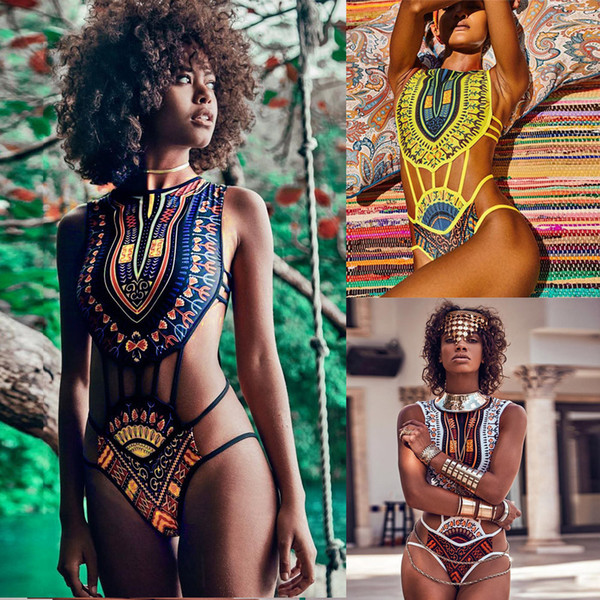 Women African Print Bikini Set Swimwear Push-Up Padded Bra Swimsuit Beachwear Lady Print Vintage Ethnic Bikini