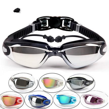 Anti fog goggles are conjoined earplug plating UV large swimming goggles frame