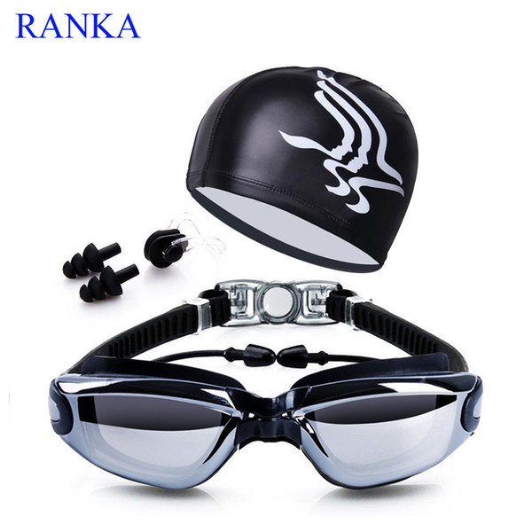 Swimming Goggles With Hat +Ear Plug +Nose Clip +Case ,Waterproof Swim Glasses Anti -Fog Uv Professional Sport Swim Eyewear Suit