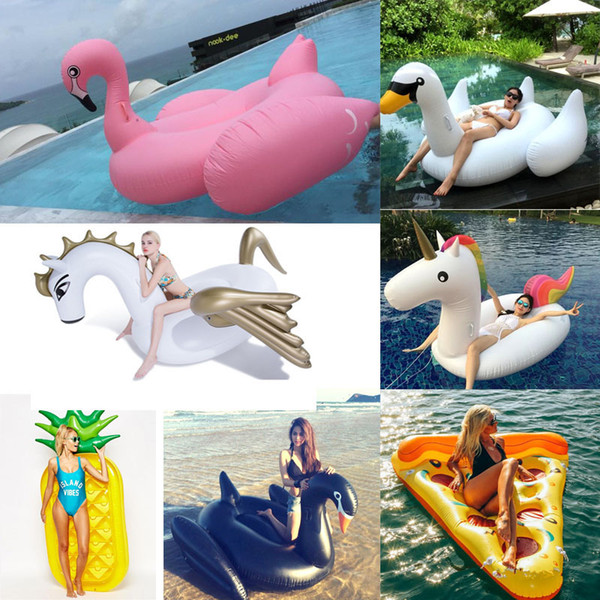 190CM Giant Inflatable Flamingo Unicorn Swan Pegasus Pool Toy Swimming Float Swan Cute Ride-On Pool Swim Ring For Summer Holiday Fun Party