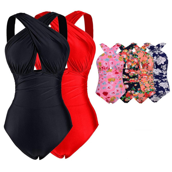 Black Red Sexy Cross Halter women swimwear one piece swimsuit Black red Solid women bathing suits Beach Wear Swim