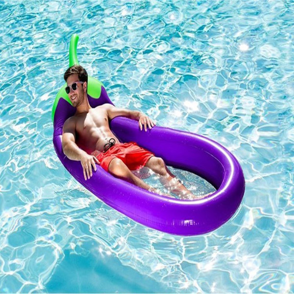 270cm Inflatable Giant Purple Eggplant Swimming Pool Raft Lounge Chair Swimming Pool Floats for Adult Tube Raft Kid Swimming Ring Water Toys