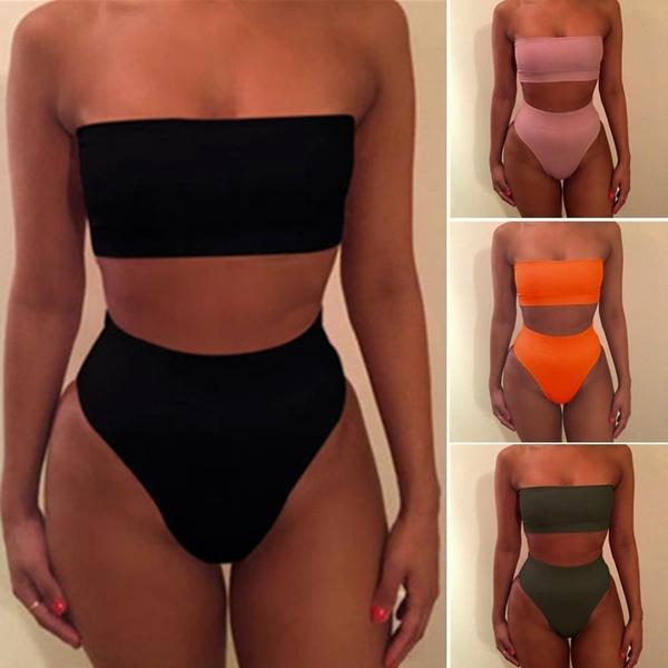 Sexy Strapless Bikini Set Women Push-Up High Waist Swimsuit Beach Swimwear Bathing Suit