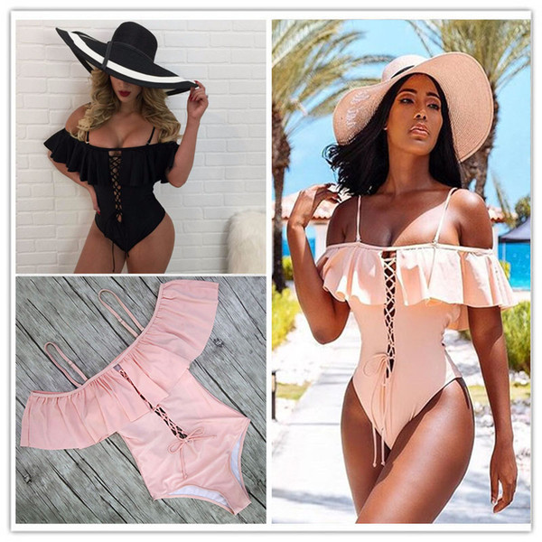 2019 new fashion Sexy Solid One Piece Swimsuit Ruffle Swimwear Women Swimsuit Push Up Bathing Suits Swimsuit Suit For Women BeachWear