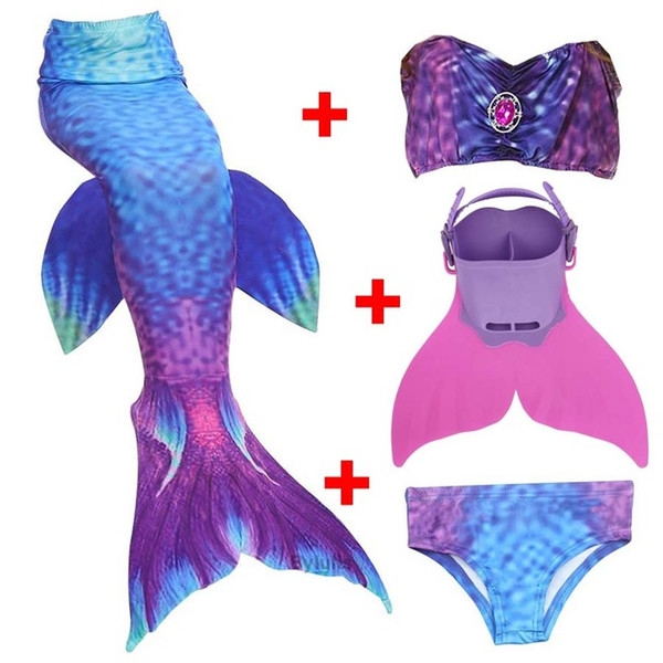 4PCS/Set Swimmable Children Dianonds Mermaid Tail With Monofin Fin Girls Kids Swimsuit Mermaid Tail Costume for Girls Swimming