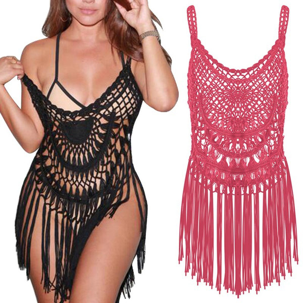 Black Weaven Tassel Sexy Women Clothing Summer Dress Swimsuit Beach Cover up Bodysuit Swimwear Maillot De Bain Trajes De Baño