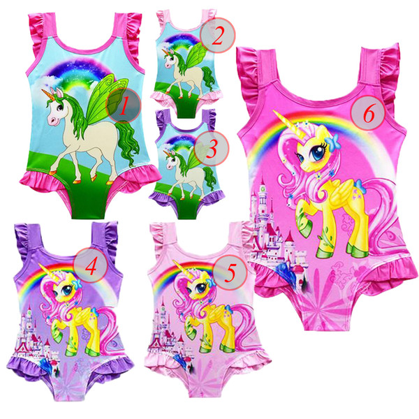 2018 6 design INS Unicorn Swimwear One Piece Bowknot Swimsuit Bikini Big Kids Summer Cartoon Infant Swim Bathing Suits Beachwear